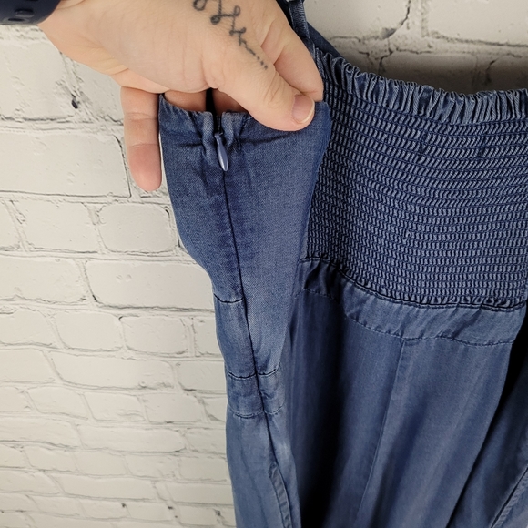 FOREST LILY | chambray smocked back spaghetti strap cropped jumpsuit playsuit - Picture 6 of 9